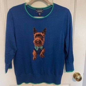 Lands End 3/4 Sleeve Fine Gauge Yorkie Needlepoint Sweater - M Petite (Womens)